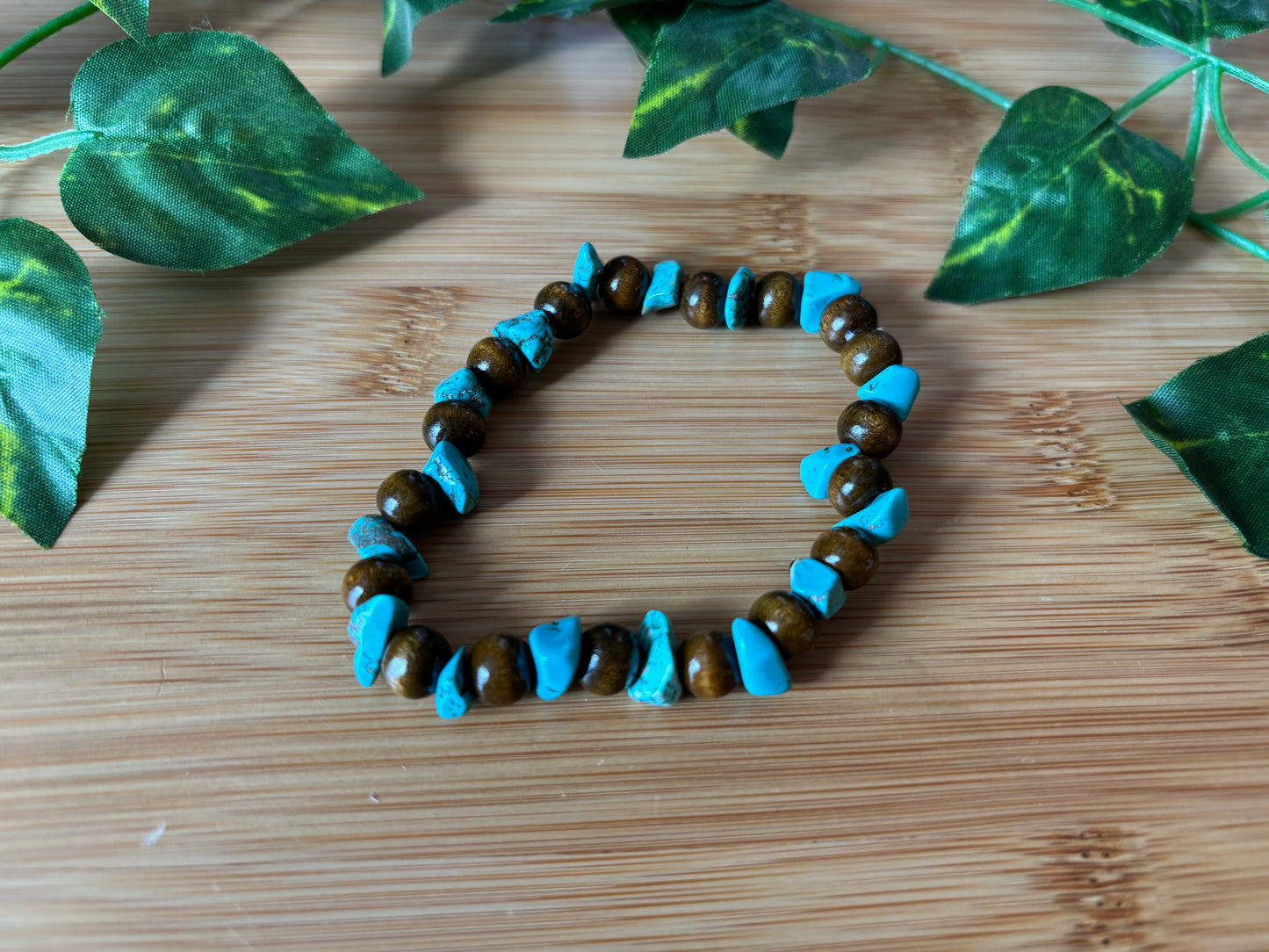 Turquoise & Natural Wood Bracelet