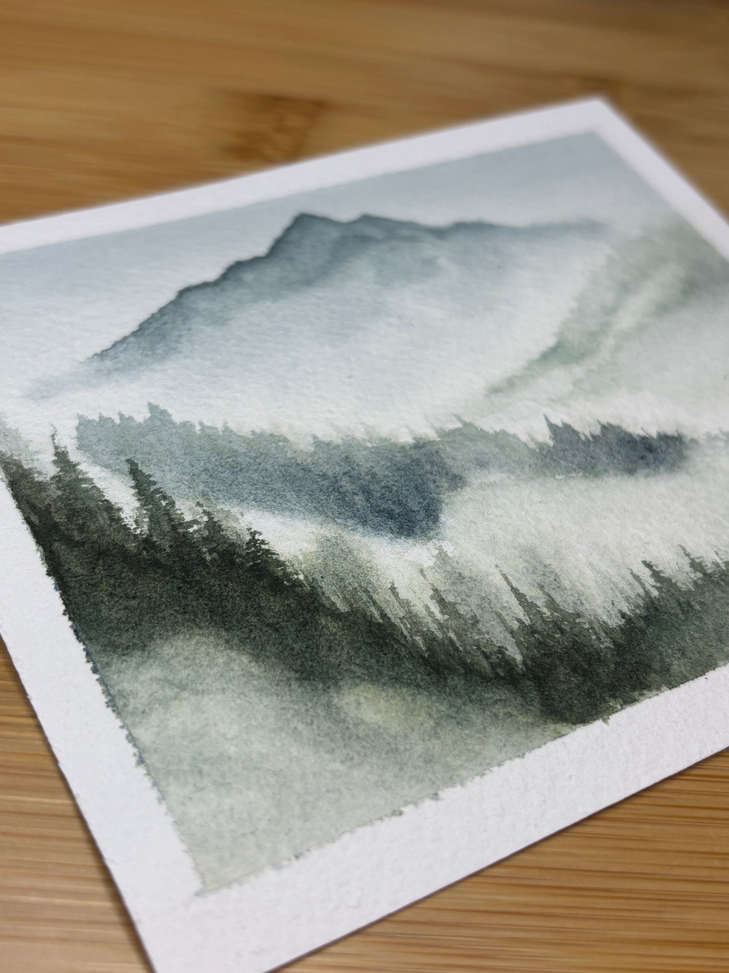 Foggy Forest Mountain Mini Watercolor Painting