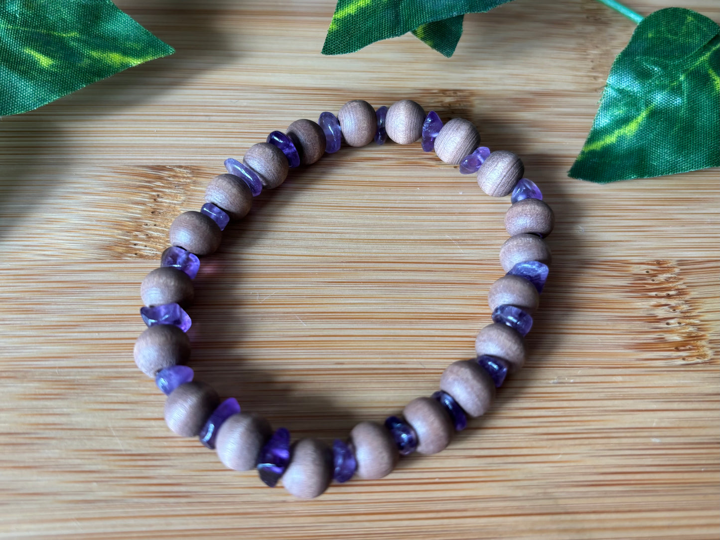 Amethyst & Natural Wood Bracelet