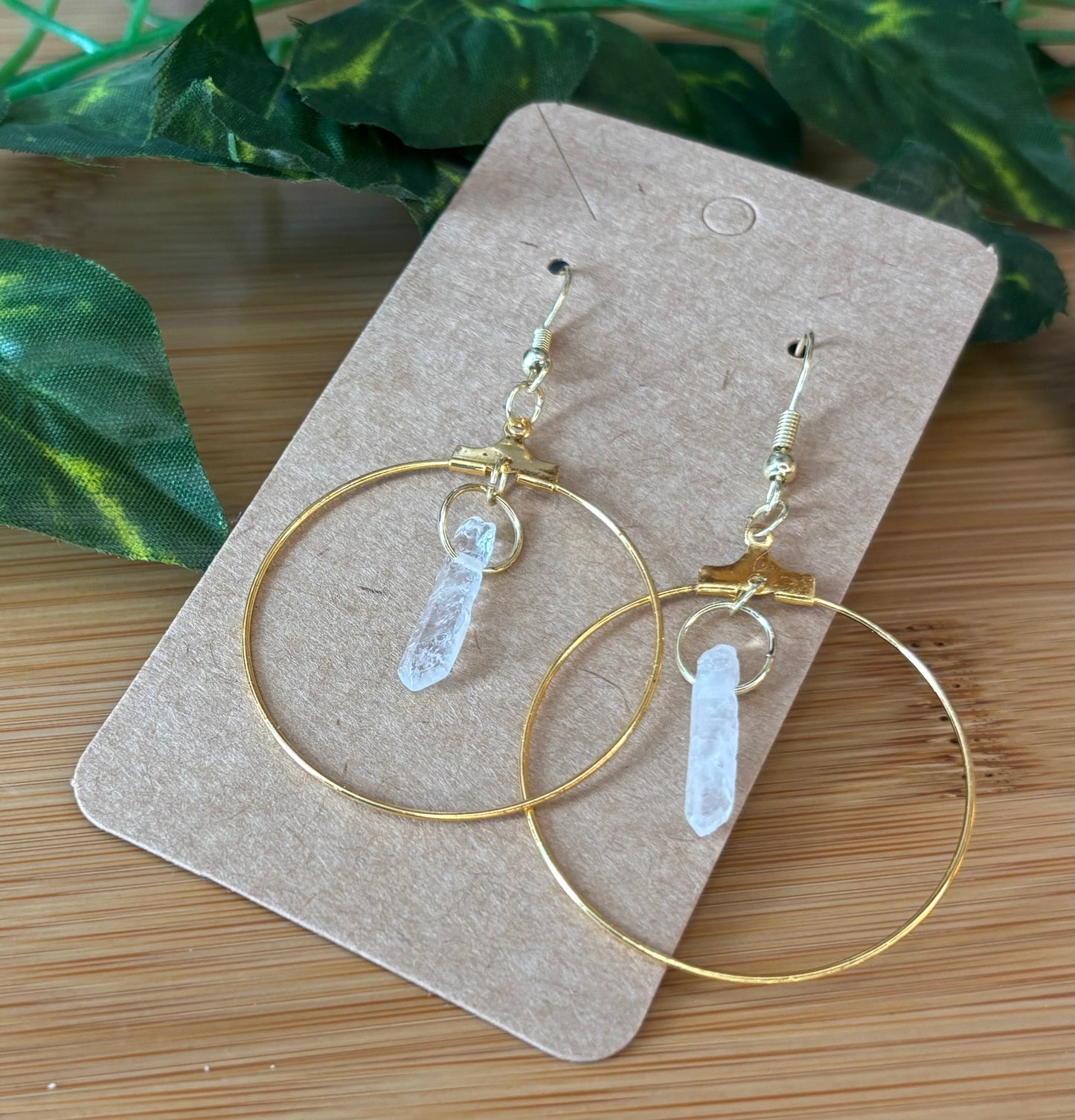 Clear Quartz on Large Hoop Earrings