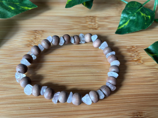 Rose Quartz & Natural Wood Bracelet