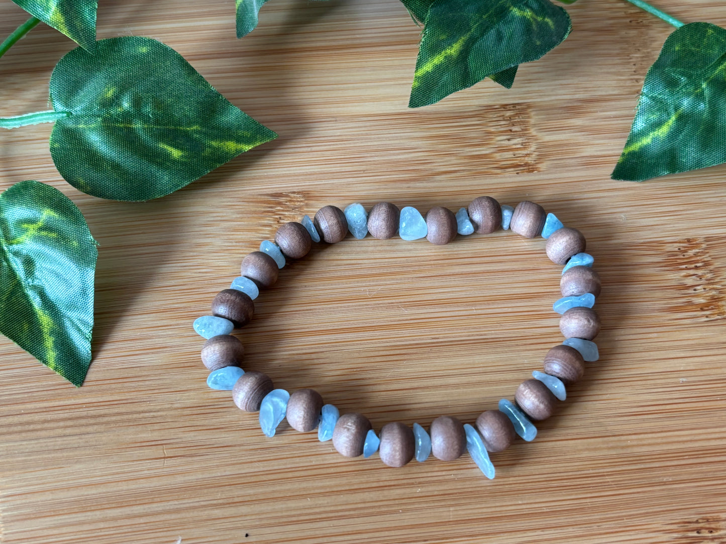 Aquamarine & Natural Wood Bracelet