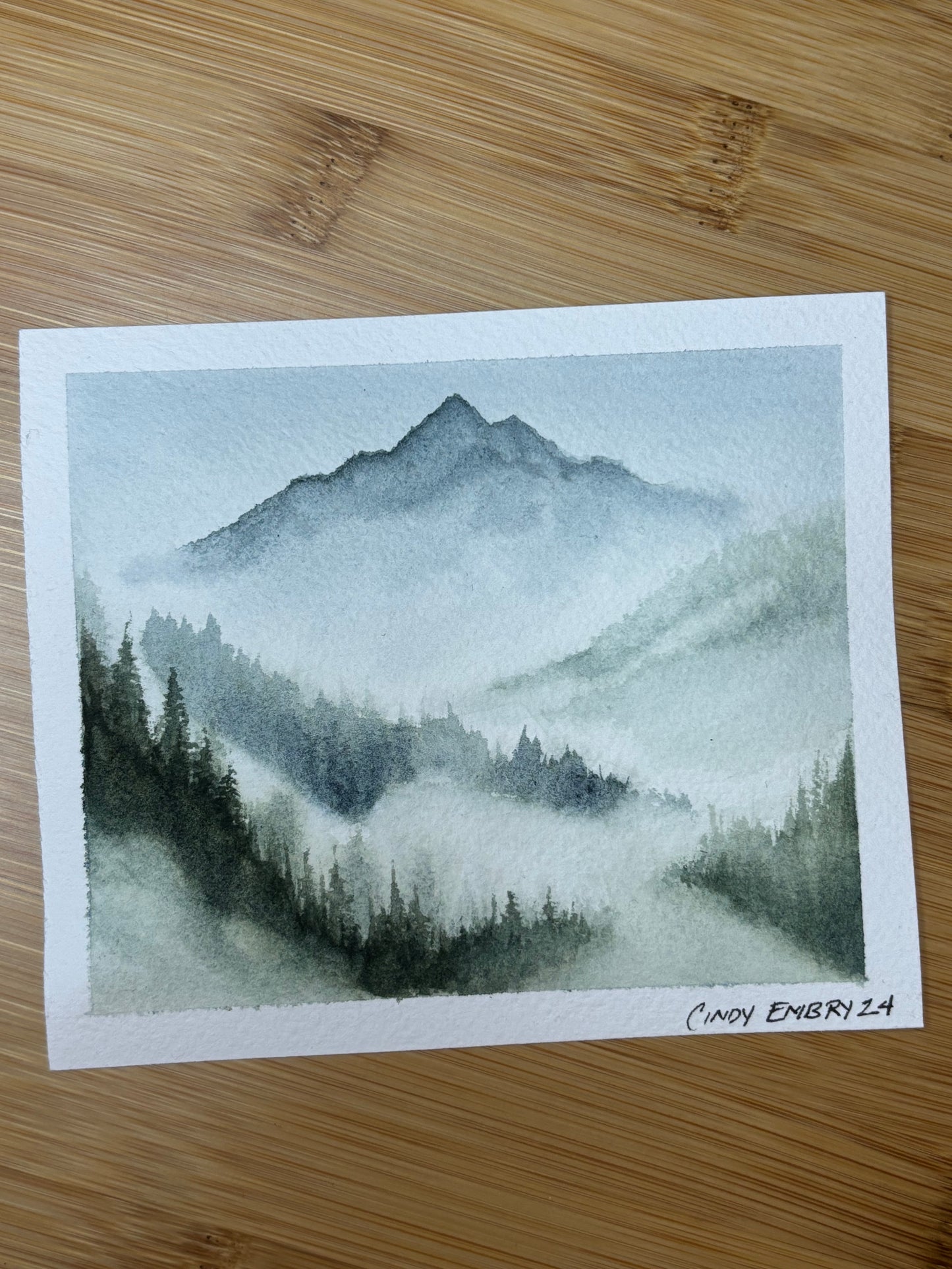 Foggy Forest Mountain Mini Watercolor Painting
