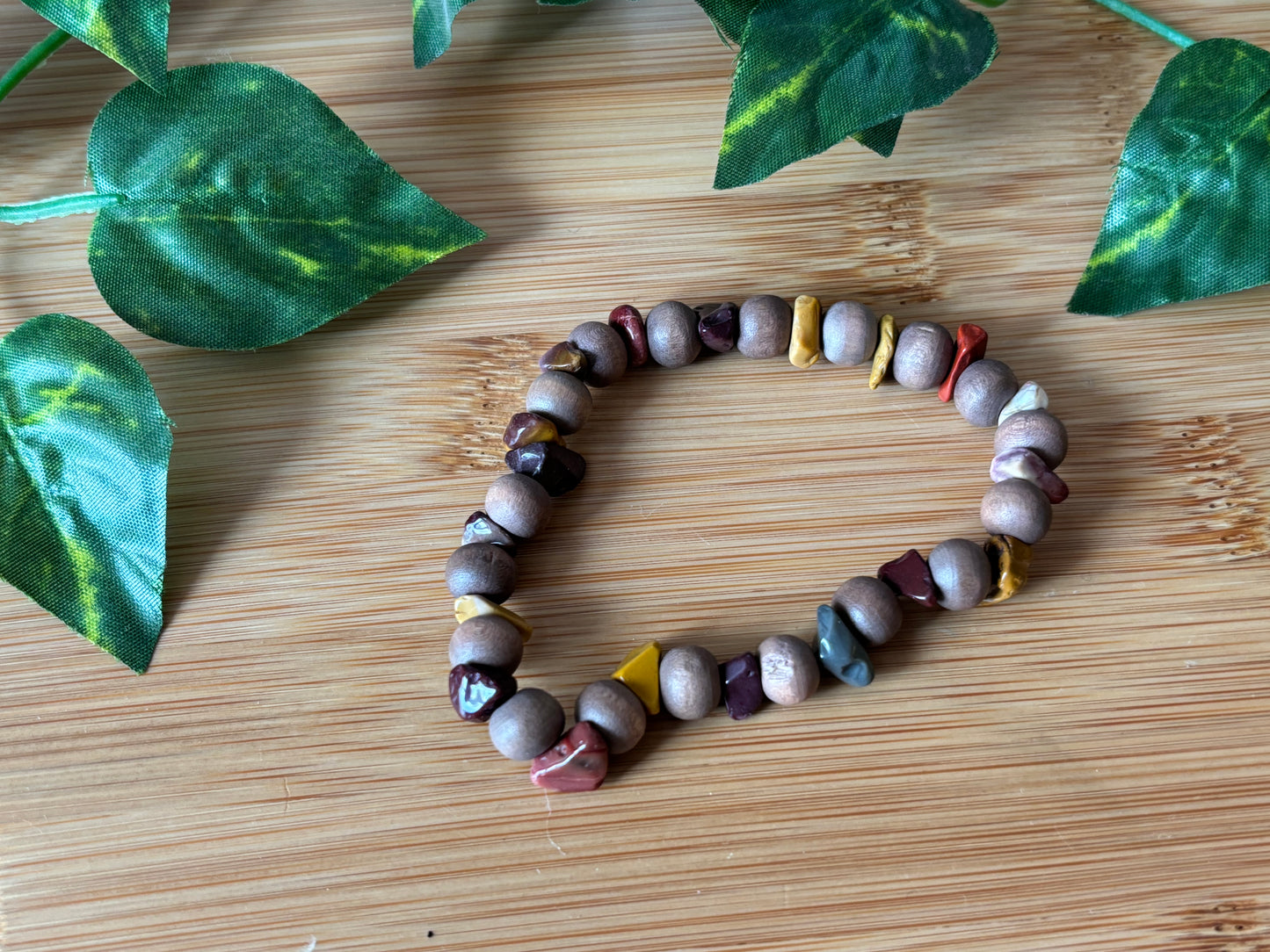 Mookaite & Natural Wood Bracelet