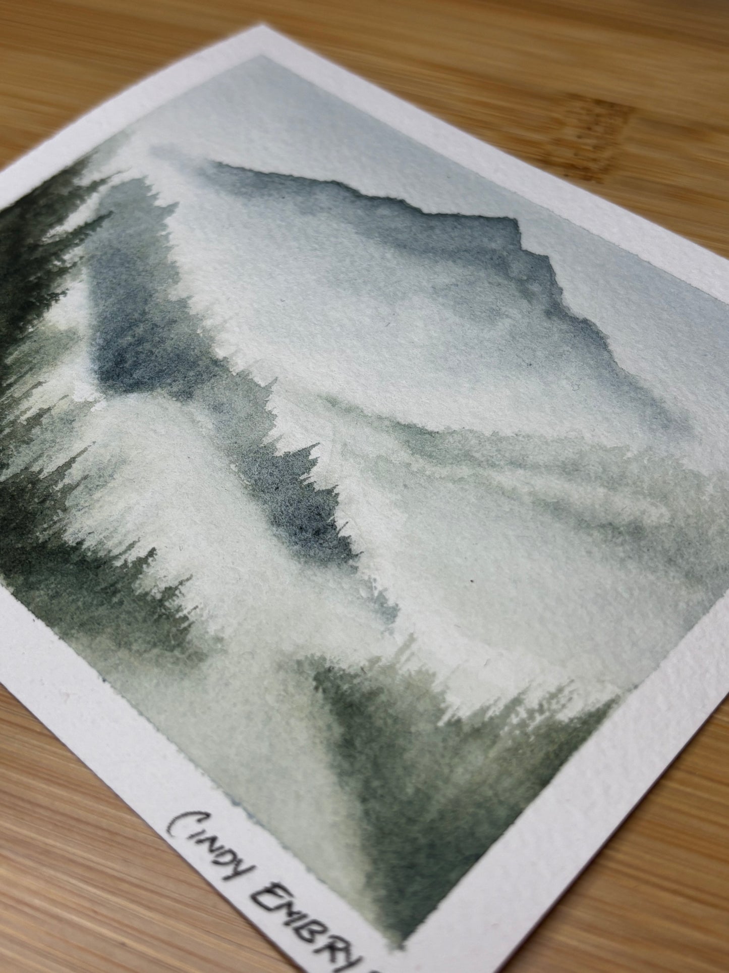 Foggy Forest Mountain Mini Watercolor Painting