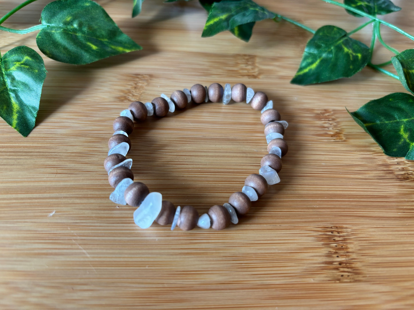 Moonstone & Natural Wood Bracelet