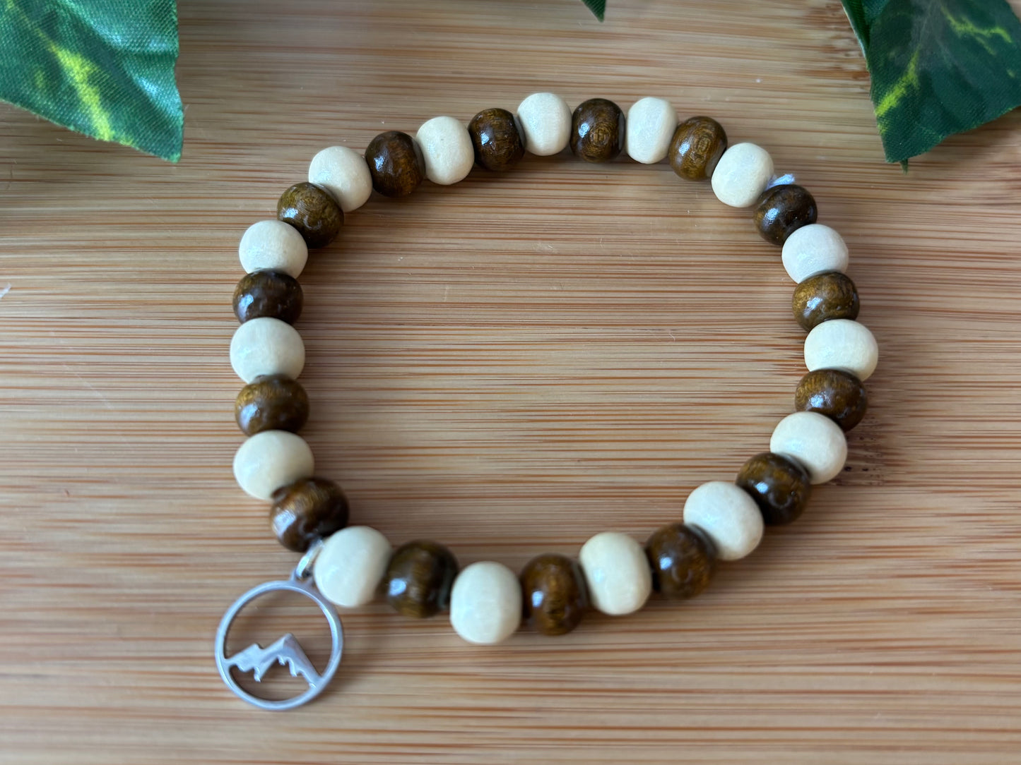 Mountain Pendant on Natural Wood Bracelet