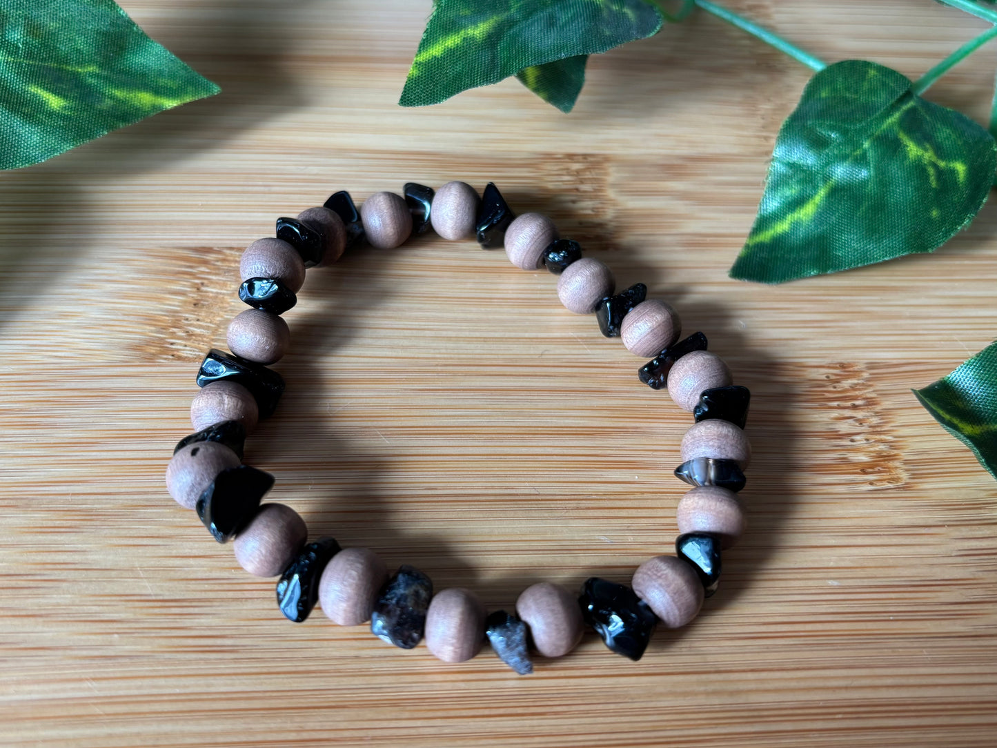 Onyx & Natural Wood Bracelet