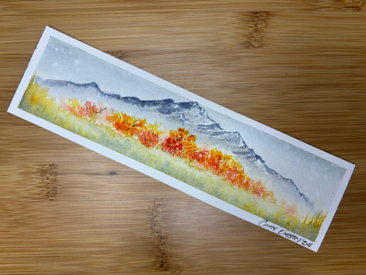 Fall Mountain Watercolor Bookmark