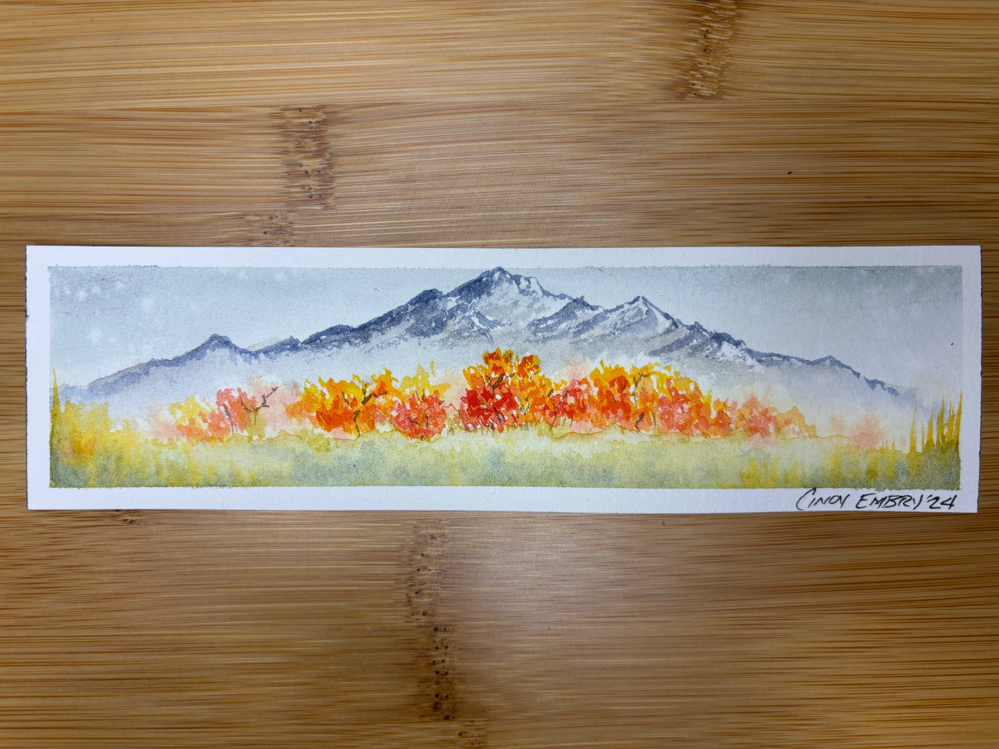 Fall Mountain Watercolor Bookmark