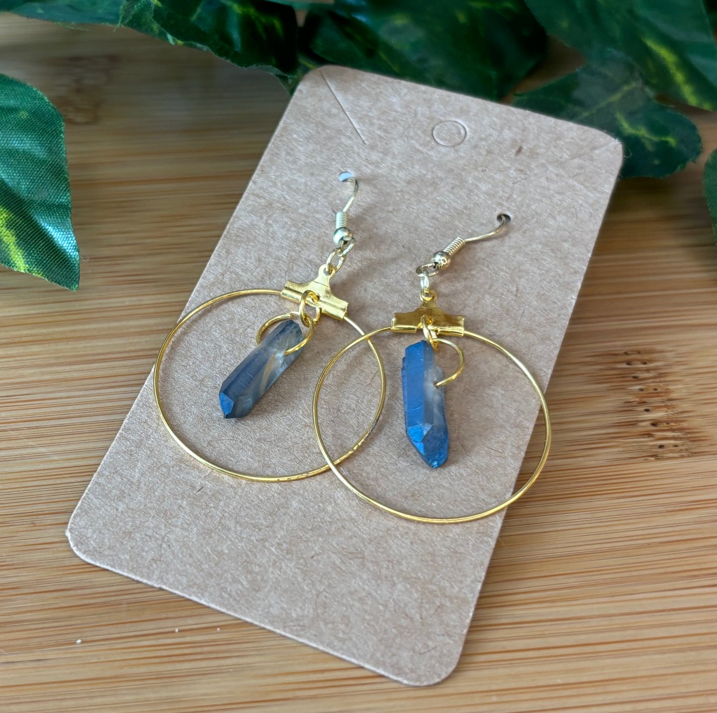 Blue Dyed Quartz on Small Hoop Earrings