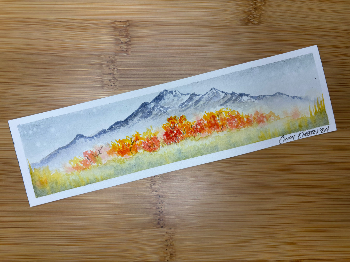 Fall Mountain Watercolor Bookmark