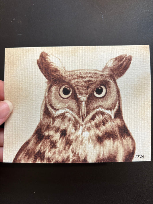 PRINT - Owl's Here Walnut Ink Painting