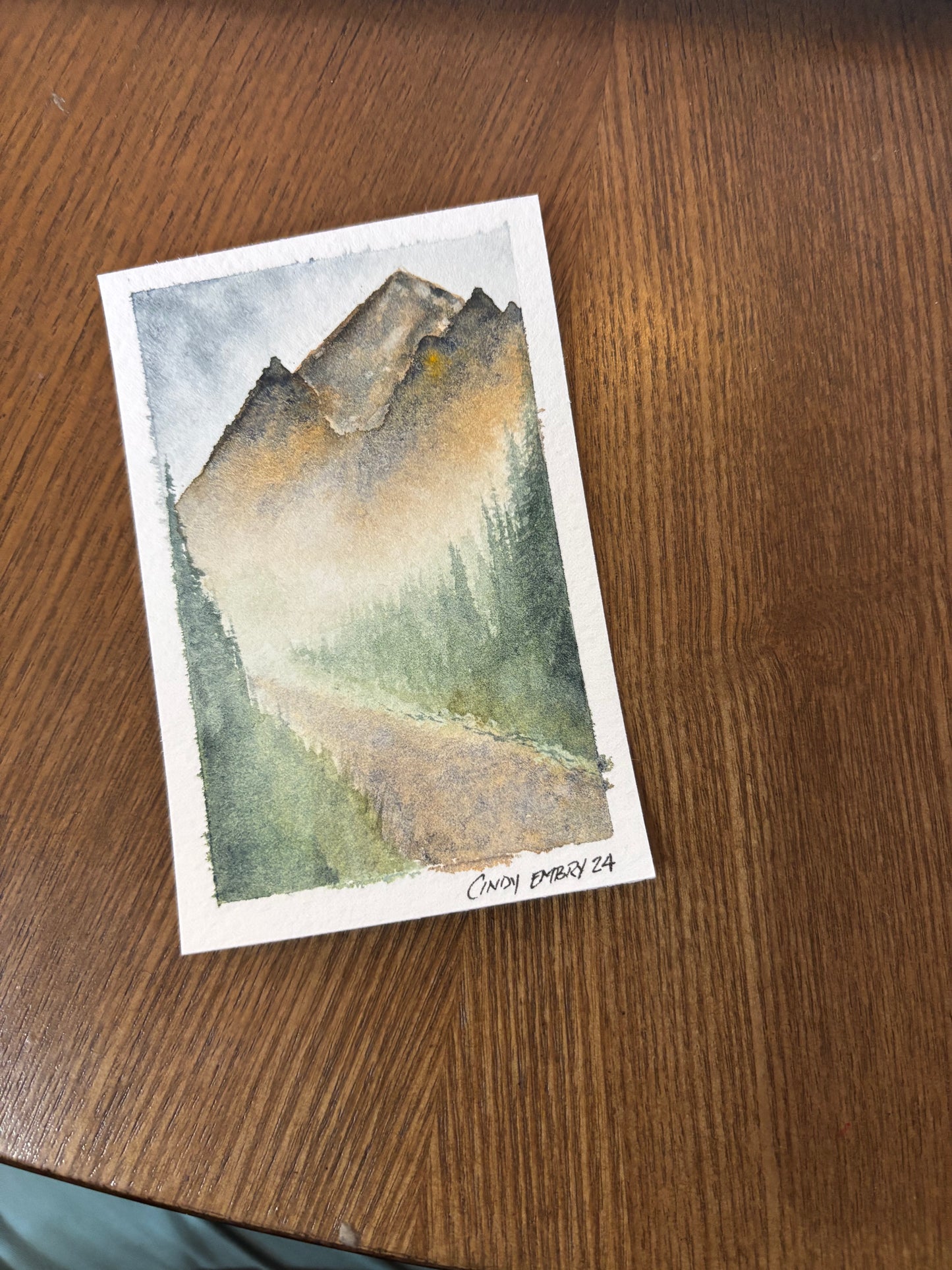 Misty Mountain Path Mini Watercolor Painting