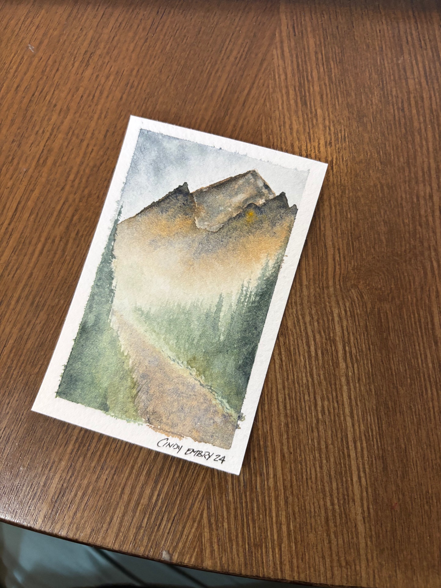 Misty Mountain Path Mini Watercolor Painting