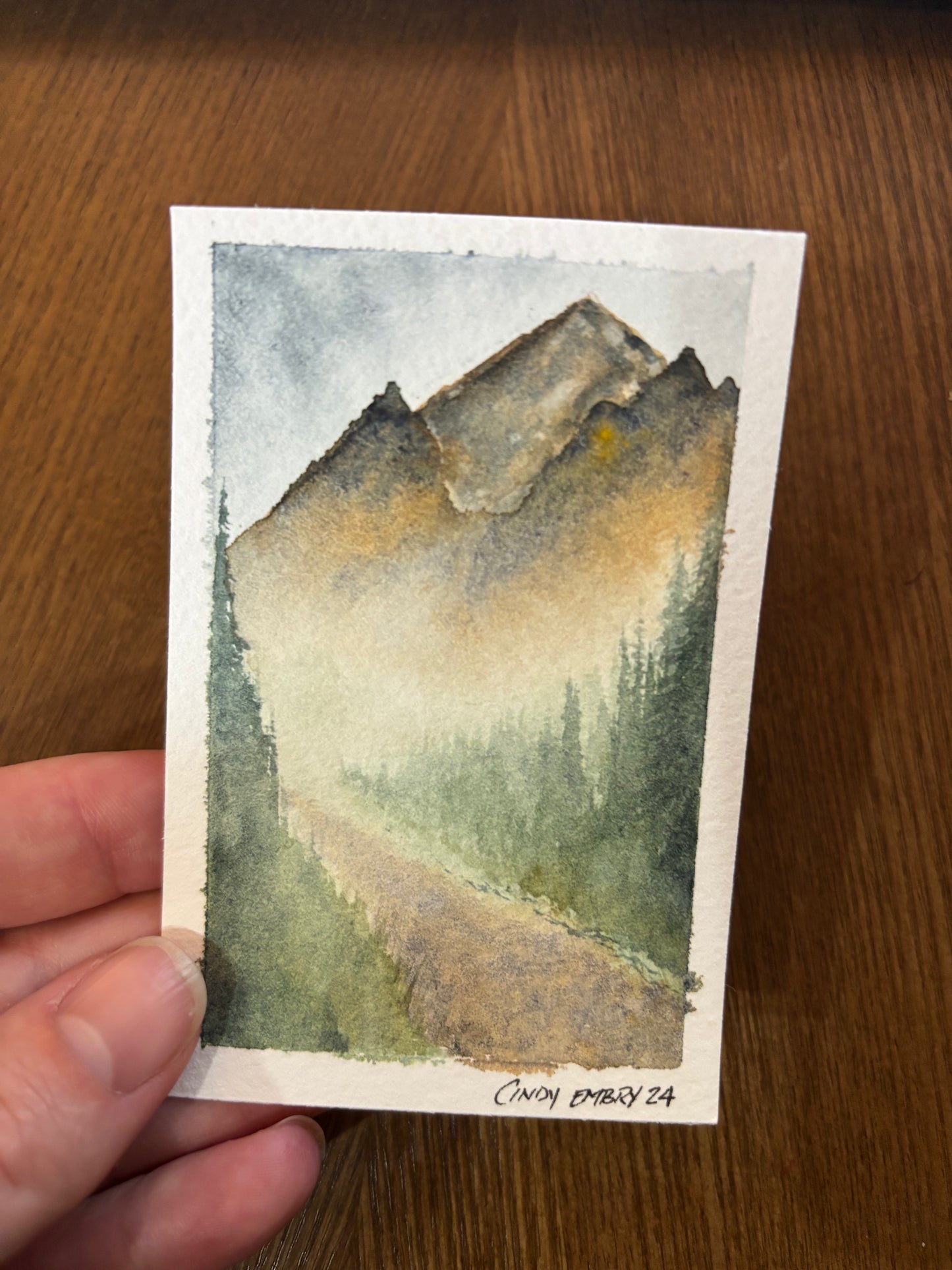 Misty Mountain Path Mini Watercolor Painting