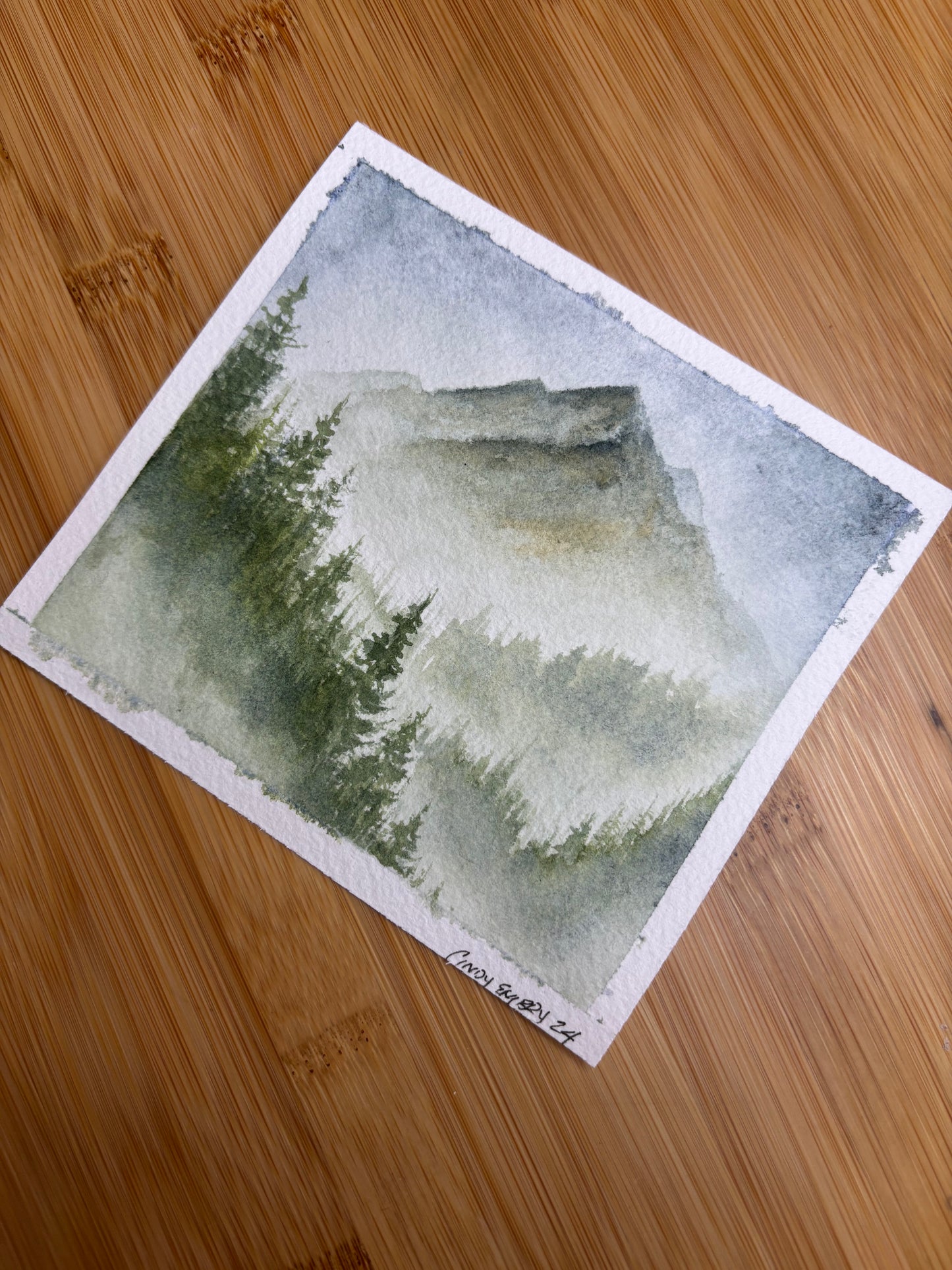 Forest Mountain Mini Watercolor Painting