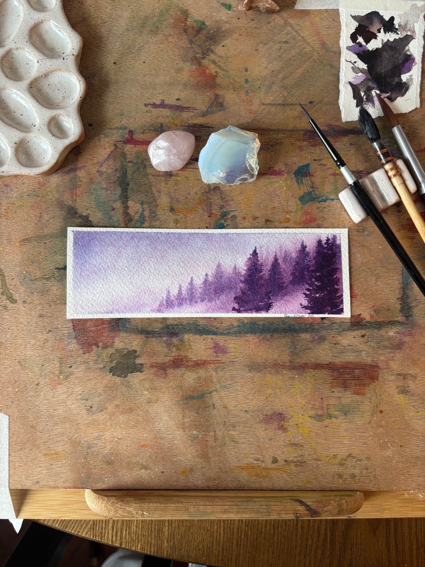 Purple Pines Watercolor Bookmark