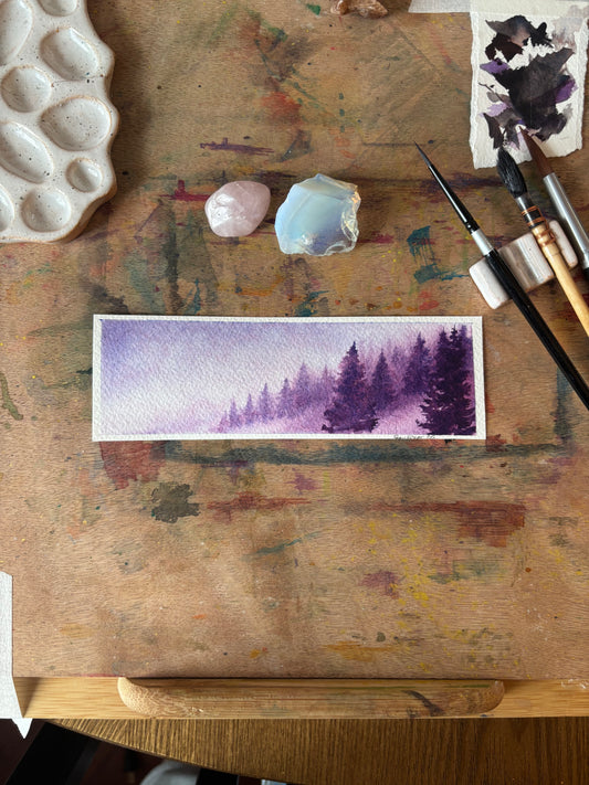 Purple Pines Watercolor Bookmark