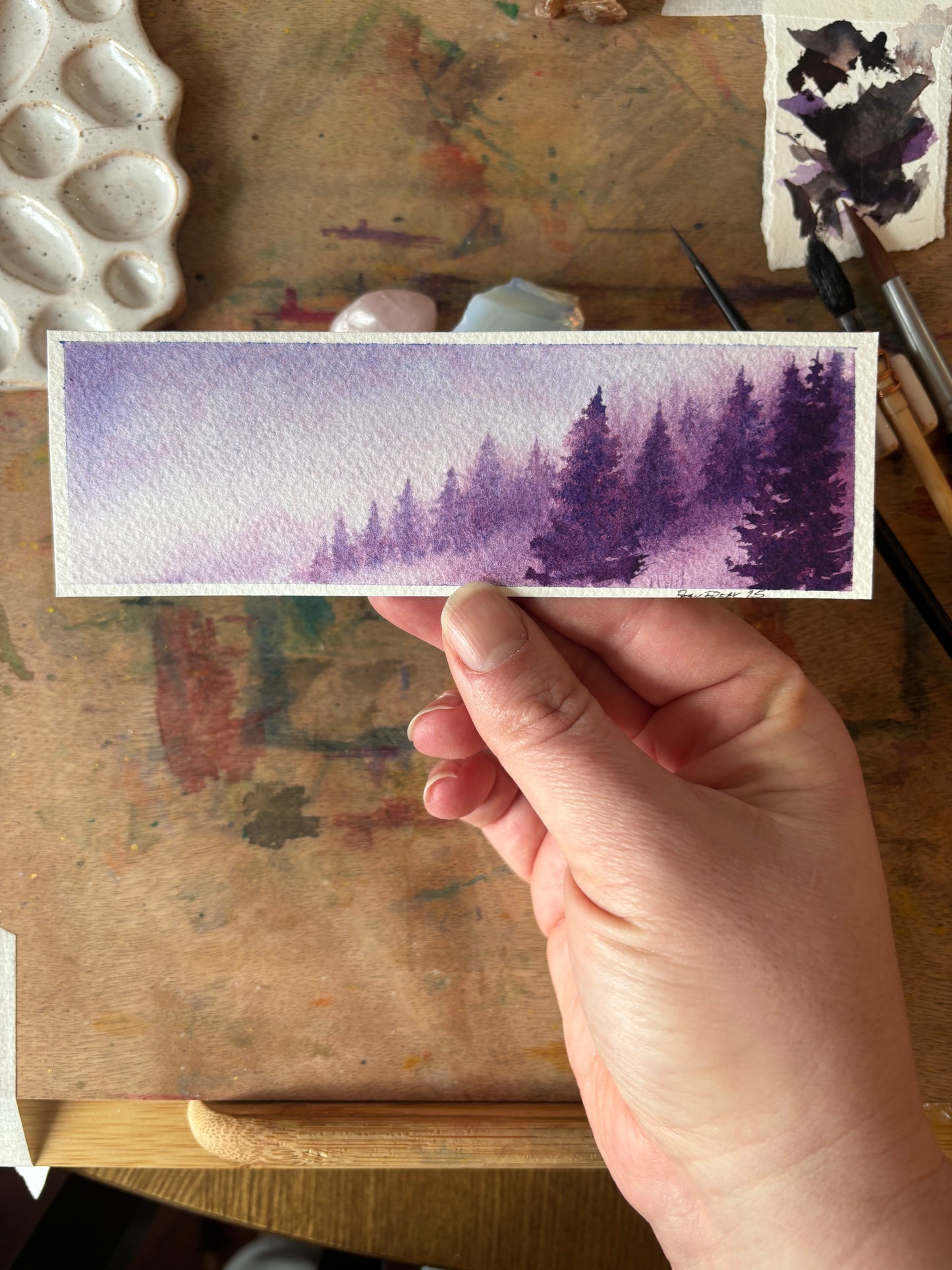 Purple Pines Watercolor Bookmark