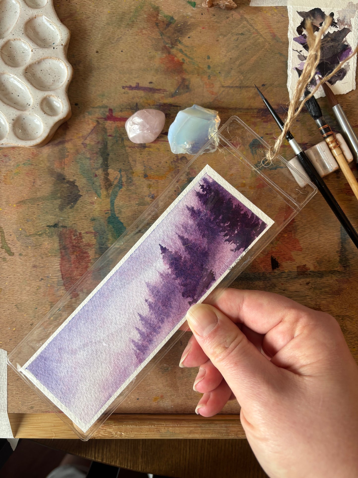 Purple Pines Watercolor Bookmark