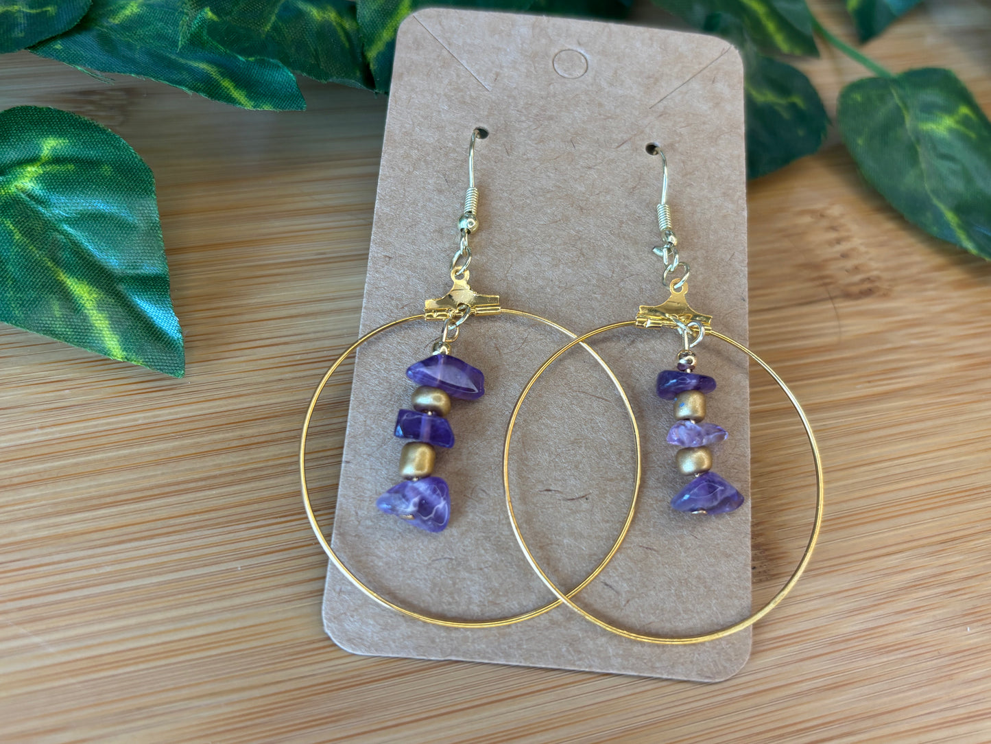 Amethyst on Large Hoop Earrings