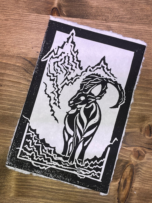 4x6 Linocut Print - Mountain Goat