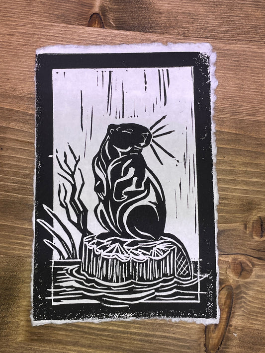 4x6 Linocut Print - Beaver