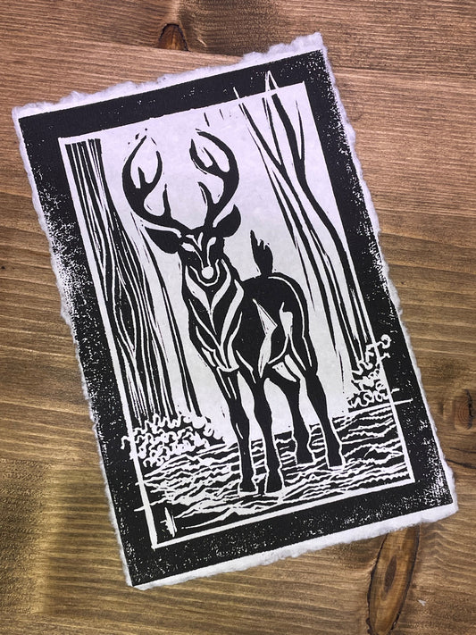 4x6 Linocut Print - Buck